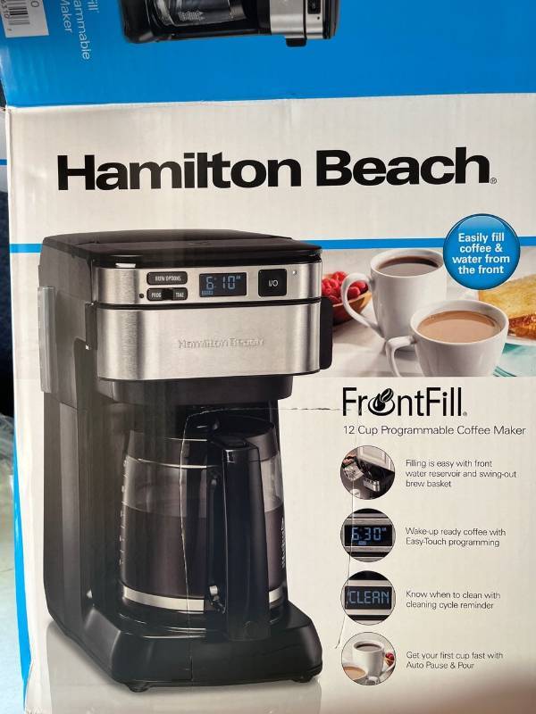 Hamilton Beach Programmable Coffee Maker, 12 Cups, Front Access Easy Fill,  Pause & Serve, 3 Brewing Options, Black (46310)