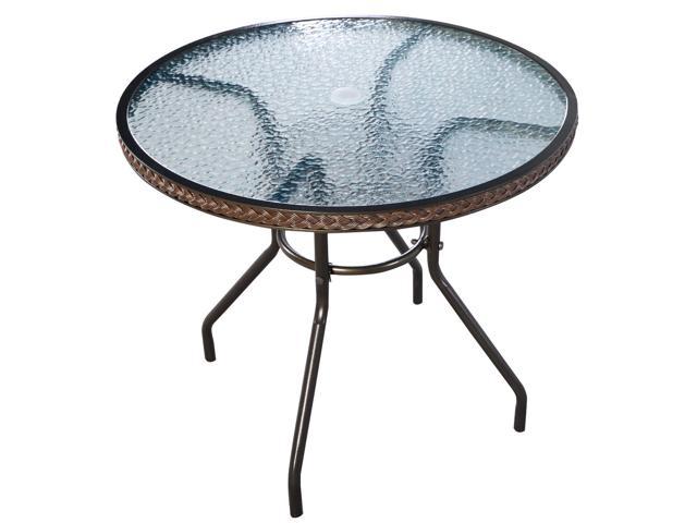 lot 4052 image: NEW31 12 Patio Rattan Round Table Tempered Glass Furniture Outdoor Coffee Dining