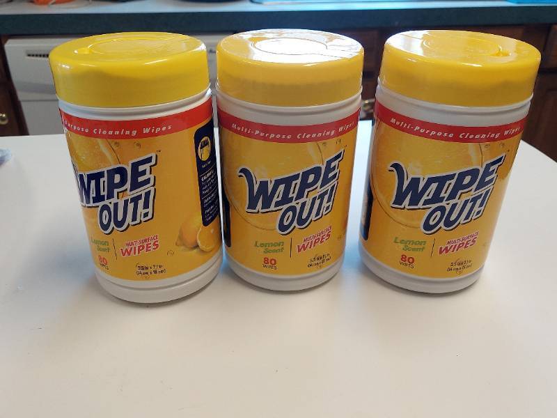 lot 6268 image: (3) Tub of Multi Surface Cleaning Wipes - 80 Count - Lemon Scent