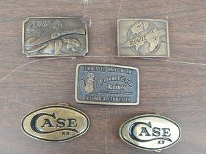 lot 5545 image: 5 belt buckles Knife logos