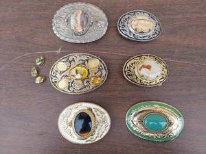 lot 5578 image: 6 belt buckles with stones - 1 needs repair