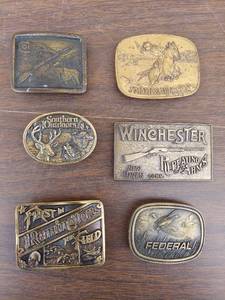 lot 5597 image: 6 belt buckles - hunting related