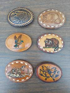 lot 5608 image: 6 leather belt buckles - wildlife