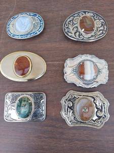 lot 5648 image: 6 belt buckles with stones