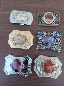 lot 5671 image: 6 belt buckles with stones