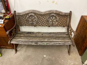 lot 9763 image: cast iron & wood bench needing some love