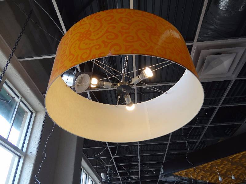 lot 2687 image: 36 Round Orange Decorative Light Fixture