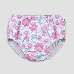 lot 348 image: 2 PACK. Green Sprouts Toddler Girls Floral Print Pull-Up Reusable Swim Diaper - White 6-12M