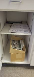 lot 37443 image: Gray and White Bottom Cabinetry W White Shelving
