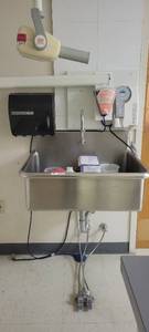 lot 37473 image: Deep Stainless Steel Wall-Mount Sink W a MAX2000 Towel Dispenser