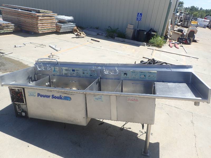 lot 231 image: All Stainless 4 Compartment Power Soak Wash Sink
