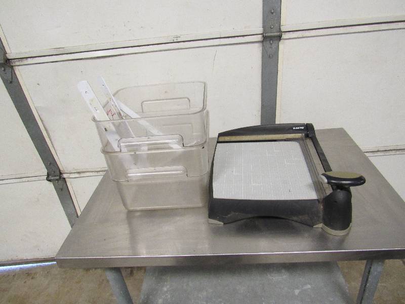 lot 769 image: Pair of 12qt Cambros With X-Acto Paper Cutter