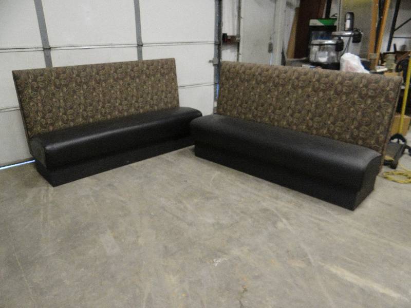 lot 741 image: (2) Decorative Back Black Vinyl Padded 74 Long Unfinished Back Booths