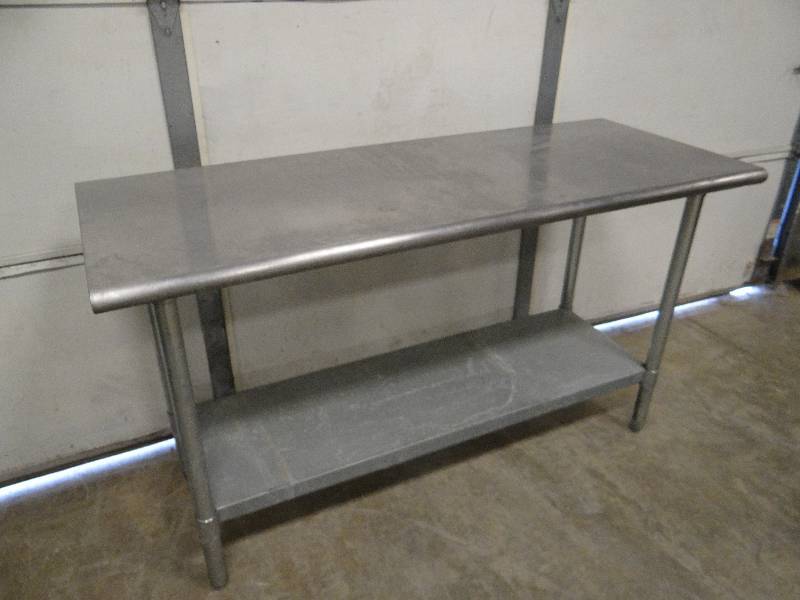 lot 745 image: Stainless Top Work Table w Galvanized Under Shelf