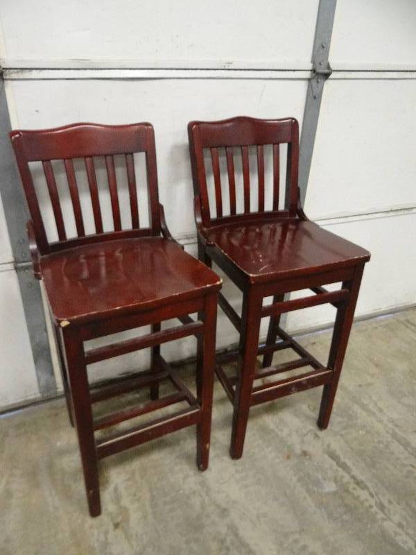 lot 709 image: (2) Solid Wood Dark Cherry 30 Tall Bar Height Chairs