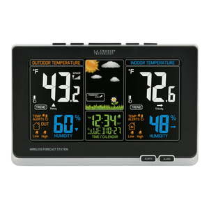 lot 1740 image: La Crosse Technology 308-1414B-INT Wireless Atomic Digital Color Forecast Station with Alerts Black