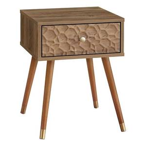 lot 1750 image: Side Table  Nightstand - 1 Storage Drawer  Square  Rippled front  Mid-Century Modern - 20 H - Walnut wood-look  Gold