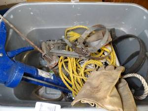 lot 17498 image: Large and Small Caulk Gun  Rope  Gloves  Etc