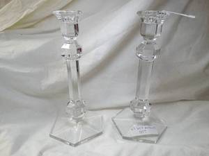 lot 17646 image: Pair of Quality 9 Val St. Lambert Crystal Candle Sticks