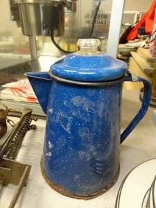 lot 17651 image: Blue Tin Coffee Pitcher