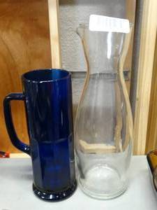 lot 17773 image: Tall Blue Mug and Glass Pitcher