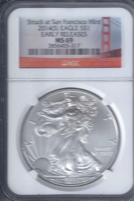 lot 1956 image: 2014 MS69 American Eagle