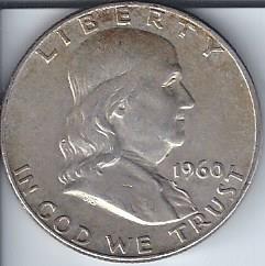 lot 1302 image: 1960 Benjamin Franklin Silver Half Dollar
