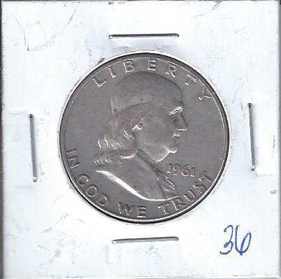 lot 1303 image: 1961 Benjamin Franklin Silver Half Dollar