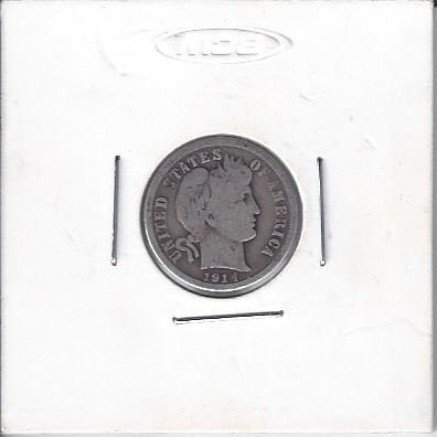 lot 1320 image: 1914 Silver Barber Dime