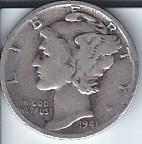 lot 1325 image: 1941 Silver Mercury Dime
