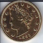 lot 1328 image: 1883 Gold Plated V Nickle