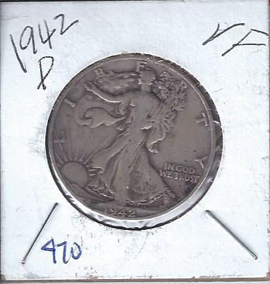 lot 1987 image: 1942d walking liberty half dollar