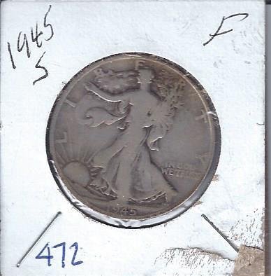 lot 1989 image: 1945s Walking Liberty Half Silver Dollar