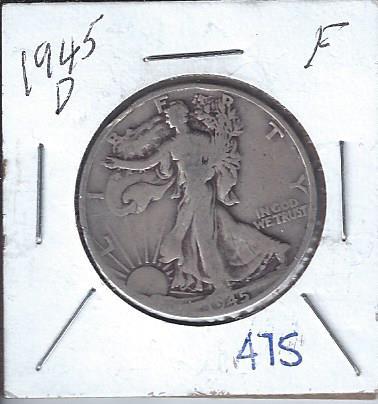 lot 1990 image: 1945d Walking Liberty Half Silver Dollar
