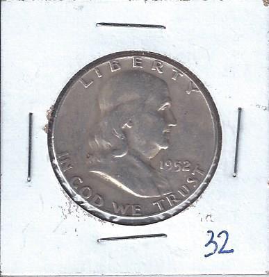 lot 1993 image: 1952 Benjamin Franklin Silver Half Dollar