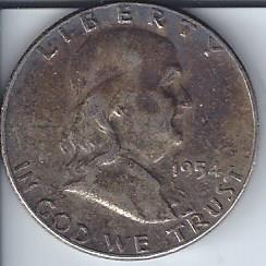 lot 1997 image: 1954 Benjamin Franklin Silver Half Dollar