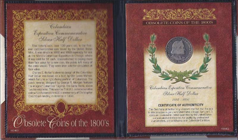 lot 1338 image: Obsolete Coins of the 1800s-Colombian Exposition  Half Dollar