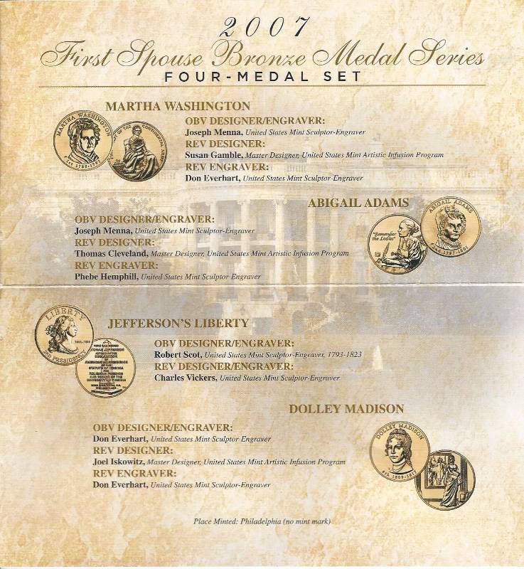 lot 1413 image: 2007 First Spouse Bronze Medal Series