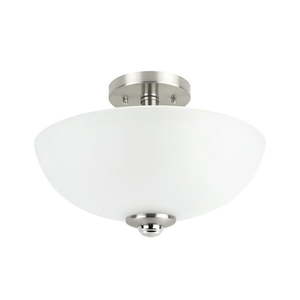 lot 3267 image: Globe Electric Hudson 2-Light Brushed Nickel and Chrome Semi-Flush Mount Ceiling Light 63357