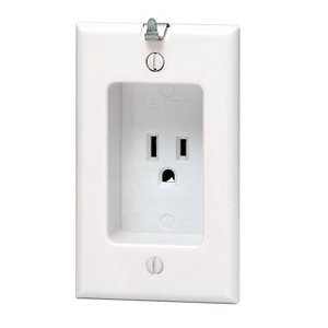 lot 3292 image: leviton 688-t 1-gang recessed 2-pole 3-wire 15a-125v nema 5-15r residential grade single receptacle with clock hanger hook light almond