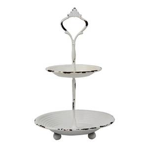 lot 3297 image: Stonebriar 5.7 x 9.3 Solid Metal Decorative 2 Tier Trinket Tray Off-White