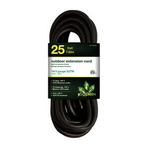 lot 3302 image: GoGreen Power GG-13825BK 143 25�� SJTW Outdoor Extension Cord Black 25 Ft