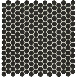 lot 7876 image: Penny Round Nero 12.32 in. x 11.38 in. x 6mm Porcelain Mesh-Mounted Mosaic Tile (14.4 sq. ft.  cas