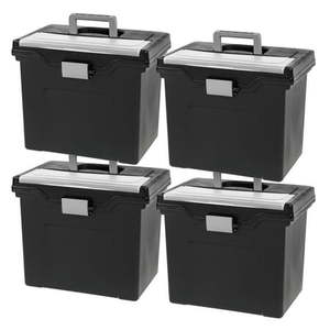 lot 2204 image: IRIS USA Portable Letter Size Hanging File Plastic Storage Box with Organizer Lid 4 Pack Black