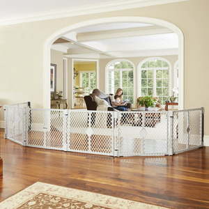 lot 7962 image: Toddleroo by North States Superyard Play Yard Barrier with Wall Mount Kit 38.5 - 201 Wide Baby Gate Gray