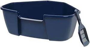 lot 2194 image: Lidless Corner Cat Litter Box With Scoop, Dark Blue