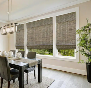 lot 7928 image: Modern Farmhouse Cut-to-Size Driftwood Flat-Weave Cordless Light-Filtering Bamboo Shade - 35.5 in. W x 72 in. L