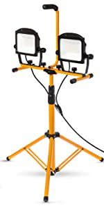 lot 7968 image: Home Zone Security 104W Dual Head AC Portable LED Work Light With Tripod and Flashlight