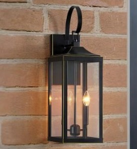 lot 7923 image: 25.7 in. 2-Light Bronze Non Solar Large Outdoor Wall Lantern Sconce Light