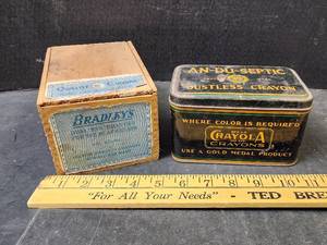 lot 109 image: Vintage Dustless Crayons Box with Contents and Tin